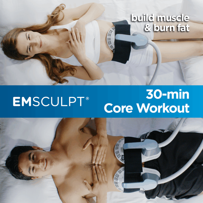 Man and Woman sculpting their abs with Emsculpt Neo